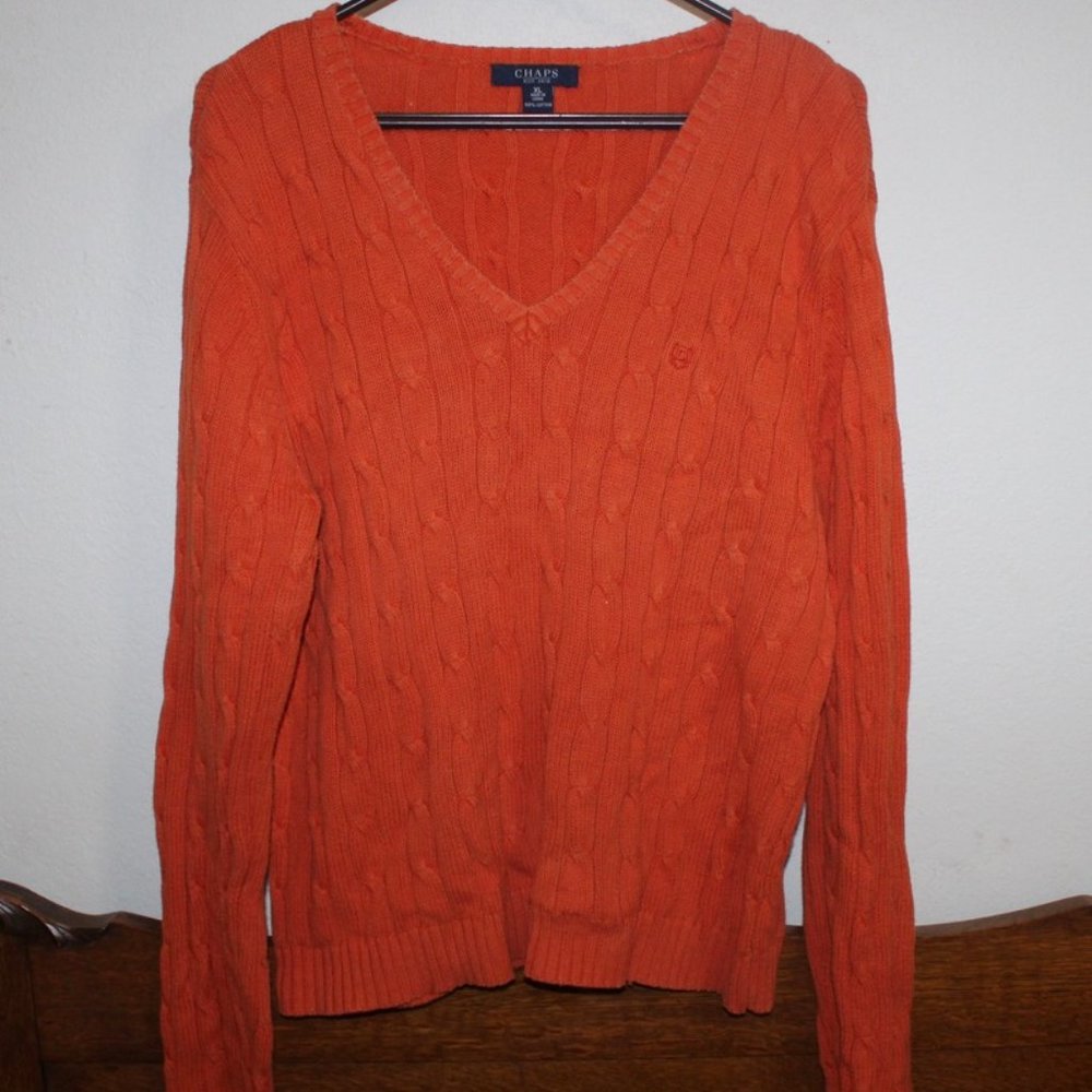 Chaps Burnt Orange V-neck Sweater Size XL